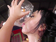 Japanese babe gets bukkaked