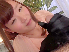 A cute female college student shamefully staring at her