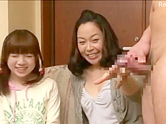 Asian Japanese mom watching porn TV with her daughter
