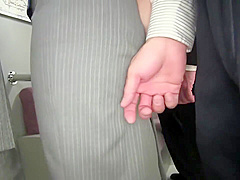 Pretty lady get cream on subway in blue silk satin skirt FNK 021