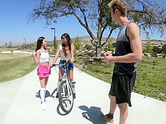Two Asian Teens at the Playground Ride a Strangers Bicycle and Big Cock