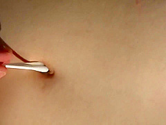 Japanese girl navel played with her cum