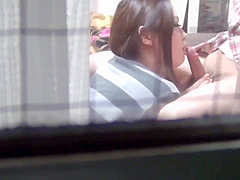 Asian babe in lingerie gets watched