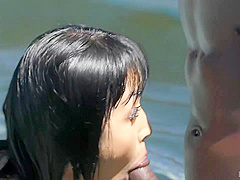 Japanese brunette, Marica Hase is giving a blowjob to Jason Brown before having interracial sex