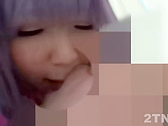 BB cosplay girl with huge breasts is obsessed with a man and a beloch cowgirl in the toilet