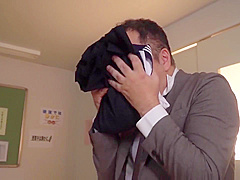 Beautiful Young Student Girl old Man Foot Lick