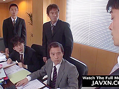 Gorgeous Japanese milf is sucking many dicks while at work and getting gangbanged the way she likes