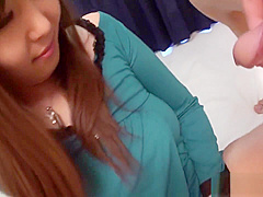 Exquisite threesome for busty asian