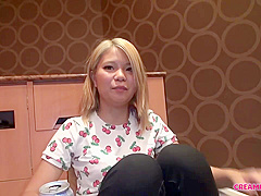 Sweet Asian babe with blonde hair is making a porn video with her best friend