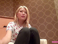 Sweet Asian babe with blonde hair is making a porn video with her best friend