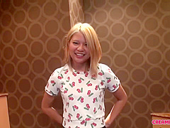 Sweet Asian babe with blonde hair is making a porn video with her best friend