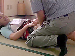 Hot Asian chick had quite rough sex with her step- father, in the living room