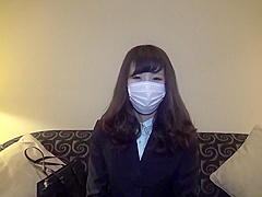 Aroused Japanese brunette took off her face mask before she got her wet pussy fingered