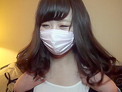 Aroused Japanese brunette took off her face mask before she got her wet pussy fingered