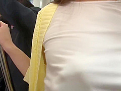 Japanese chick with big tits and perky nipples got fucked in the train and liked it