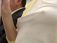 Japanese chick with big tits and perky nipples got fucked in the train and liked it