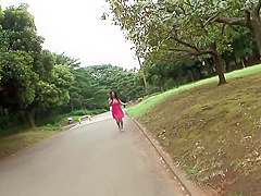 This cute Asian babe is fucked outdoors