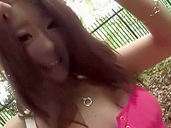 This cute Asian babe is fucked outdoors