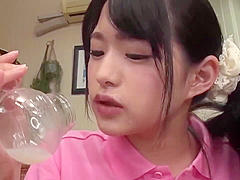 Slim Japanese Teen blows old men and collects their semen to swallow