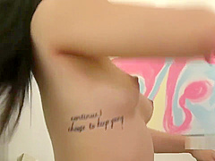 Hot hairy Asian babe rubs her pussy and gets super wet