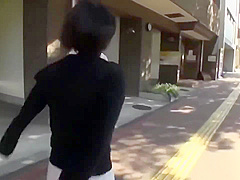 Cute young Japanese tomboy gives random guy handjob and bj