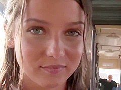 Sweet college girl is about to take off her clothes in the bus and have casual sex