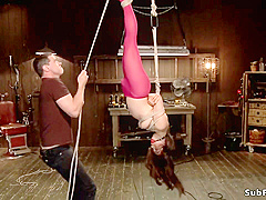 Master Raises Gagged Slave In The Air