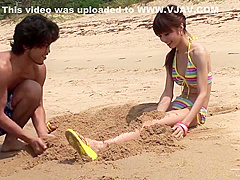 Skinny Asian Babe Gets Fucked On The Beach