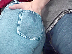 B3D2301- Wife with a big butt being mischievous by a molester on the bus