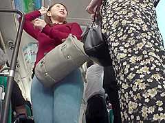 B3D2301- Wife with a big butt being mischievous by a molester on the bus