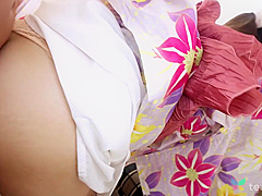 Hot Brunette In Kimono