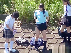 Uniformed Asian Sluts Pee Outdoors
