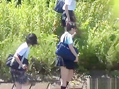 Uniformed Asian Sluts Pee Outdoors