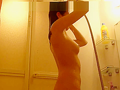 Japanese girl enjoys shower