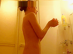 Japanese girl enjoys shower