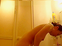 Japanese girl enjoys shower