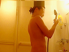 Japanese girl enjoys shower