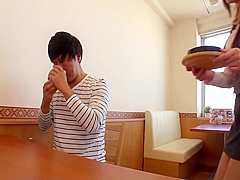 Dirty Japanese Teen 18+ Waitress Give Blowjob And Footjob To Customers At Restaurant With Asuka Ishihara