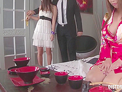 Marica Hase And Tigerr Benson In Tea For Three! Mugur Plays With 2 Gorgeous Asians At