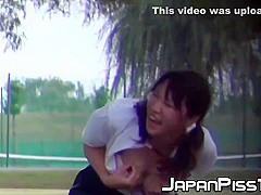 Pervy Guy Films Three Japanese Schoolgirls Peeing Outside
