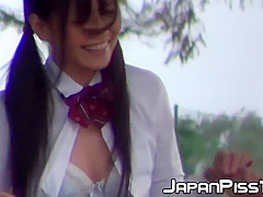 Pervy Guy Films Three Japanese Schoolgirls Peeing Outside