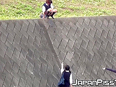 Pervy Guy Films Three Japanese Schoolgirls Peeing Outside