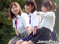 Pervy Guy Films Three Japanese Schoolgirls Peeing Outside
