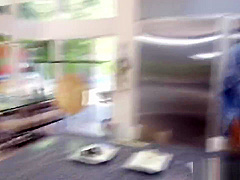 Japanese cutie gets pussy stretched in hot interracial sex in kitchen