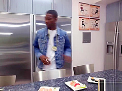 Japanese cutie gets pussy stretched in hot interracial sex in kitchen