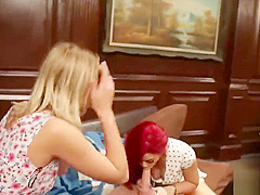 Horny babes pleasure a hard pecker