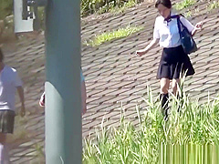 Japanese teens gush pee outdoors