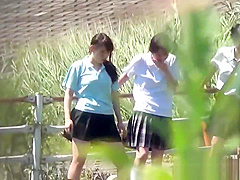 Japanese teens gush pee outdoors