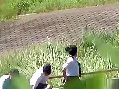 Japanese teens gush pee outdoors