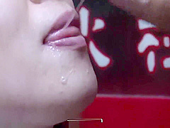 Asian school girl sucking hard on the fat dong